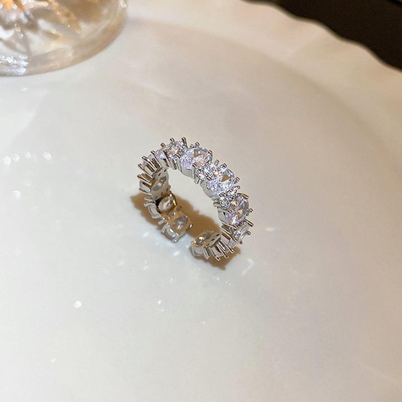 18K Gold Plated Pearl & Diamond Open Ring: High-End Fashion Jewelry for Women
