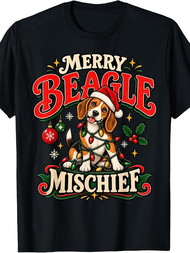 Merry Beagle Mischief Christmas Dog Holiday Lights T-Shirt