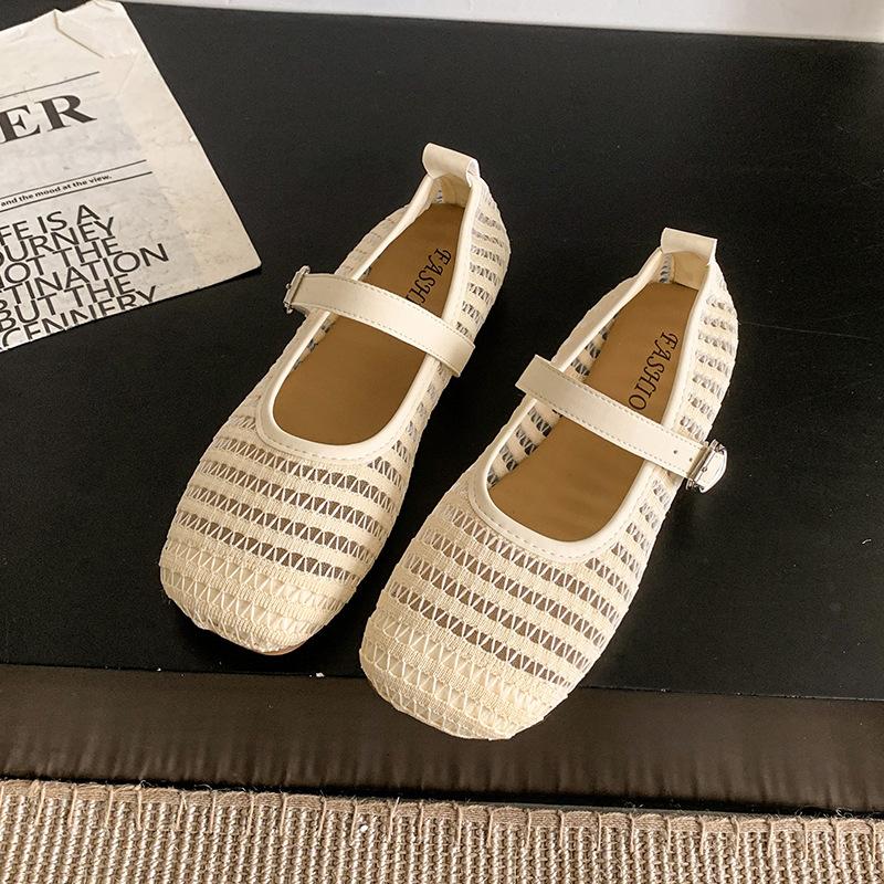 Letní nové sandály se čtvercovou špičkou, s mělkým výkrojem, s měkkou podrážkou, s nápisem, na ploché podrážce, prodyšné, síťované, ležérní boty Mary Jane pro ženy