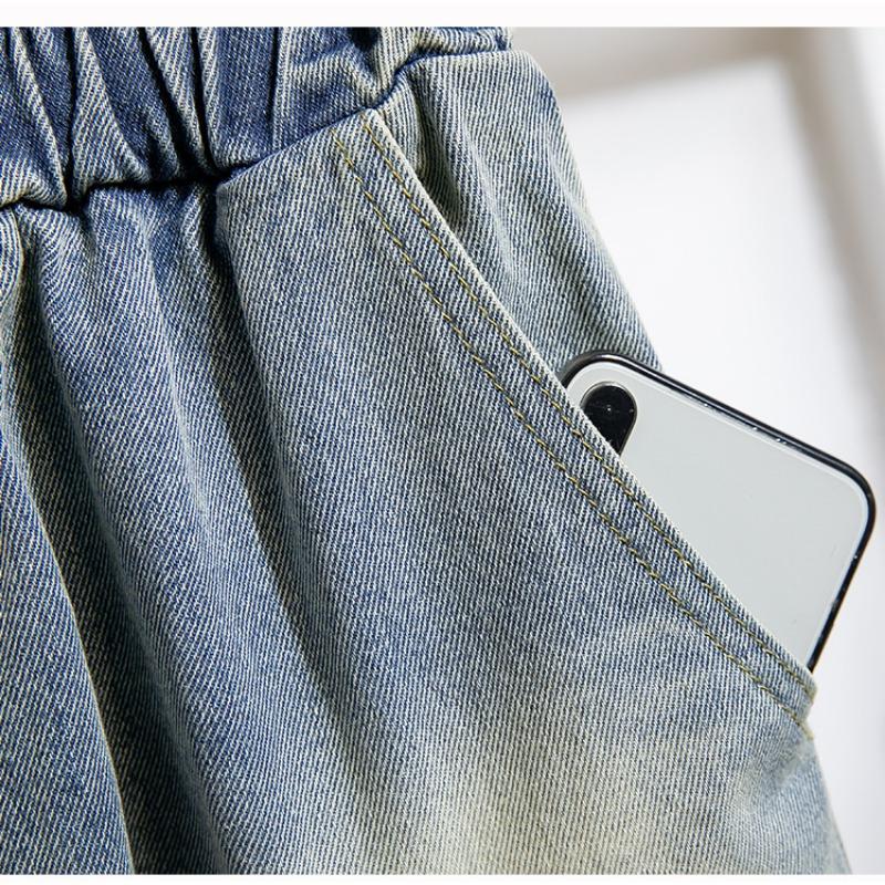 DIMANAF Plus Size 2025 Women Pants Summer Loose Jeans Long High Waist Basic Pants Elastic Waist 5XL