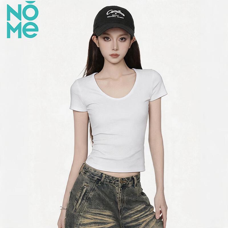 NOMe Women s Ribbed U-Neck Short Sleeve Crop Top S