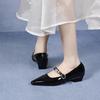 Pointed Mary Jane Shoes Women's Spring New One-word Buckle Rhinestone Shallow Mouth Simple Temperament Flat Shoes