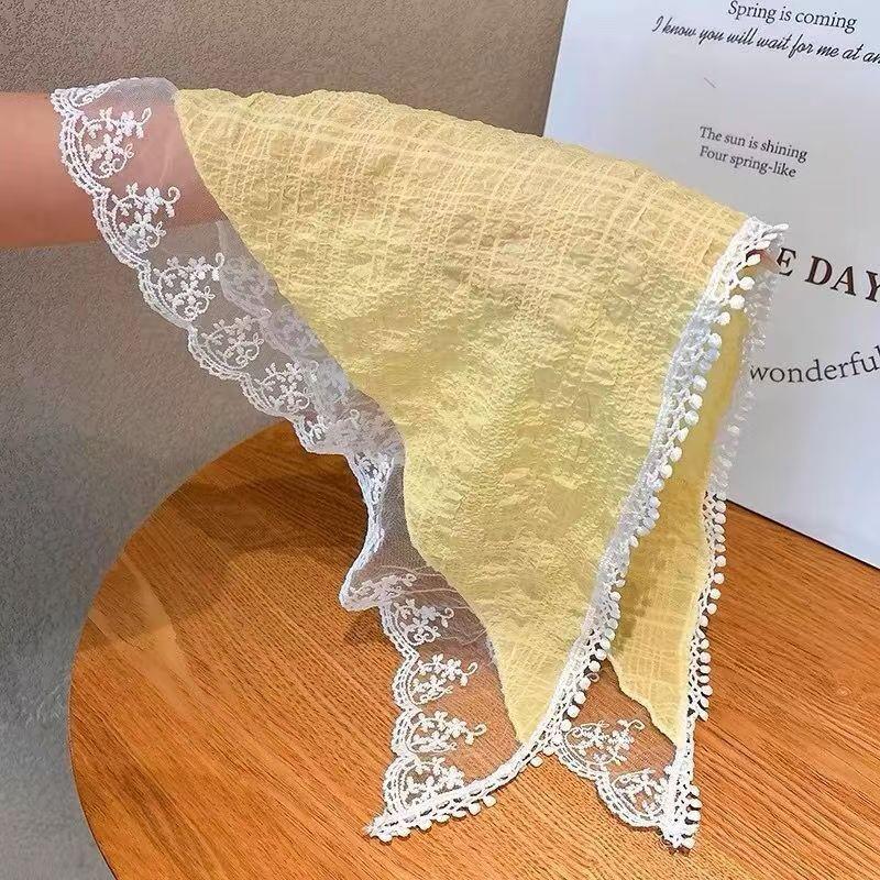 2025 Pastoral Style Lace Triangle Scarf & Plaid Ribbon Hairband