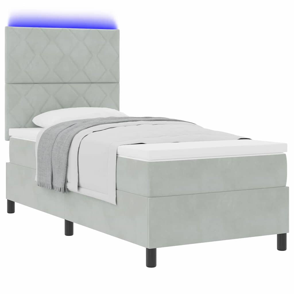 LED Boxspring Bed with Headboard Light Gray 100 X 200 Cm Velvet
