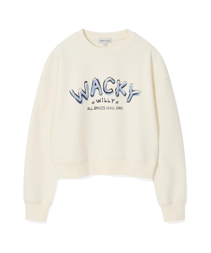 WACKY WILLY Women'S Typographic Crop Sweatshirt Cream