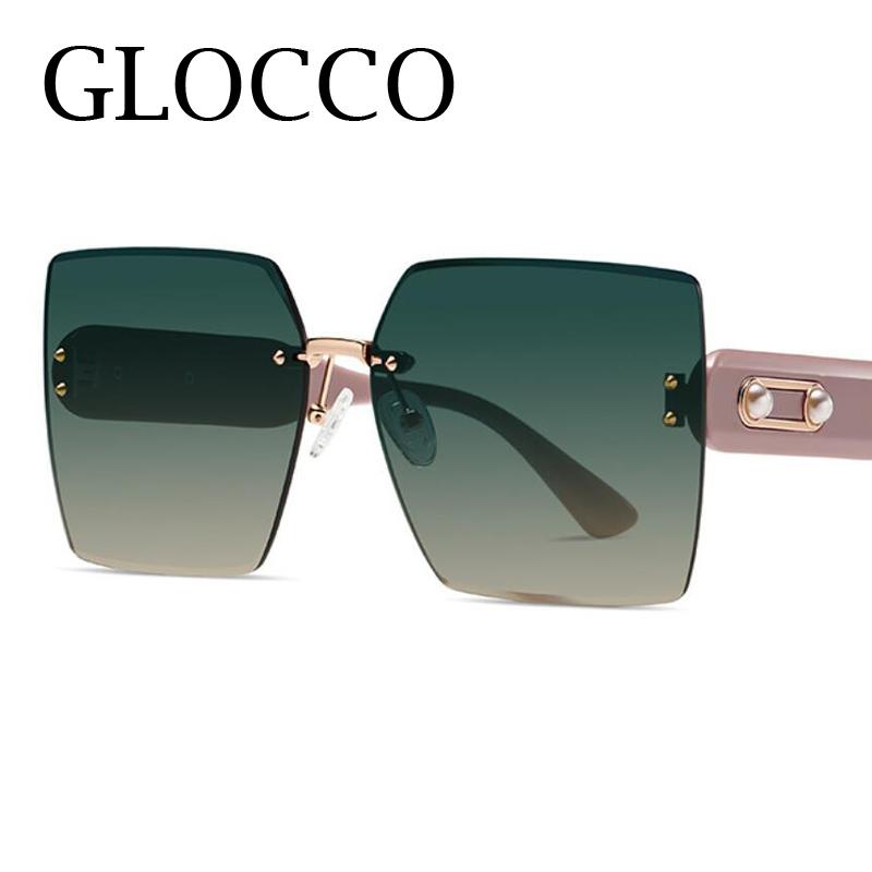 Trendy Rimless Sunglasses Women Fashion Oversized Square Sun Glasses Elegant Pearl Black Shades for Outdoor Travel