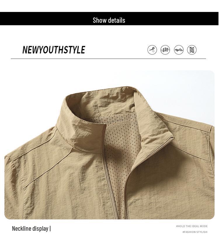 Men's Plus Size Stand-Up Collar Jacket - Casual Solid Color Coat for Spring/Autumn
