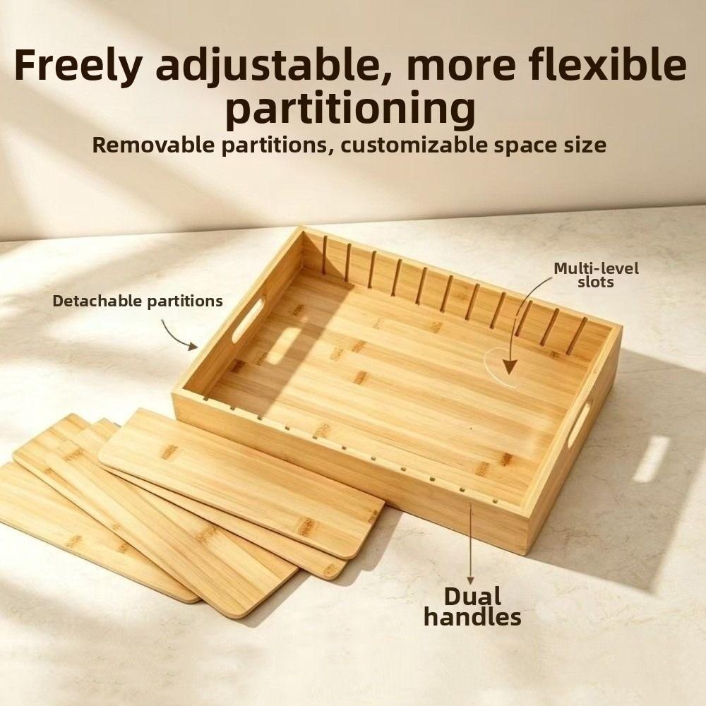 Adjustable Dividers Bamboo Storage Box Multifunction Kitchen Utensil Holder  Household