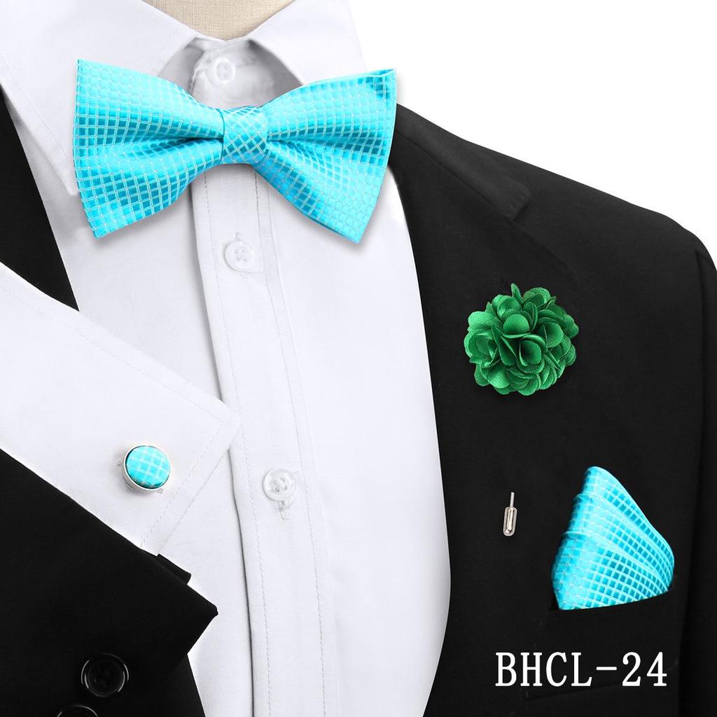 Korean Style 4-Piece Men's Bow Tie & Pocket Square Set for Weddings & Formal Events