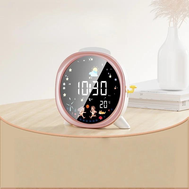 LED Alarm Clcok Digital Clcok LCD Screen Week Temperature Display Snooze Brightness Adjustable Voice Control Table Clock