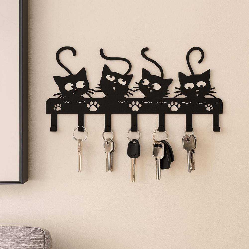 Eisen Schwarze Katze Wandhaken Nordisches Kleideraufbewahrungsregal Stilvoller Cartoon-Katzen-Kleiderhaken Flur