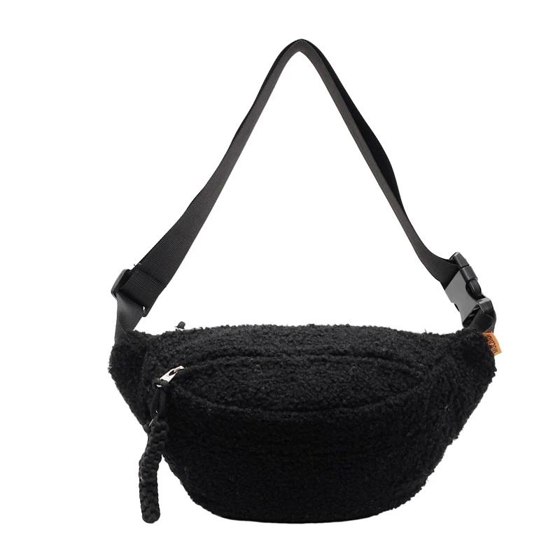 

Plush Solid Color 2026 High Quality Waist Packs Zipper Versatile Casual Women s Chest Bag Soft Simple Commuting Crossbody Bags чёрный
