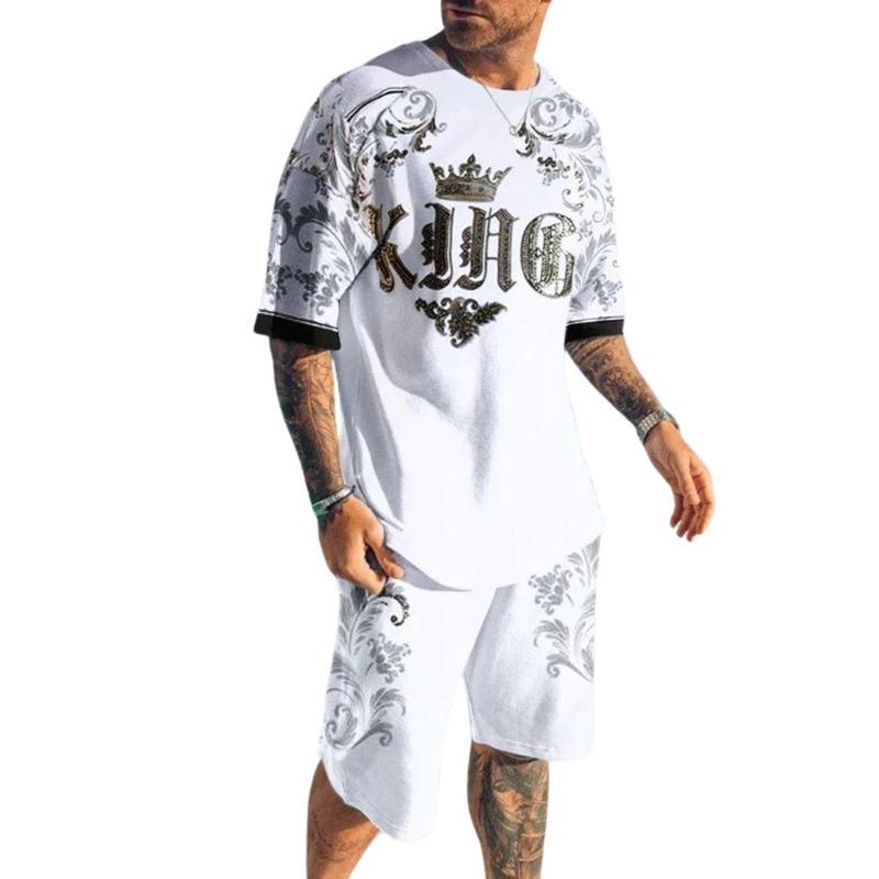 

Мужской летний повседневный спортивный стиль, удобный свободный, с многоэлементной цветной печатью, повседневная универсальная спортивная одежда 6XL