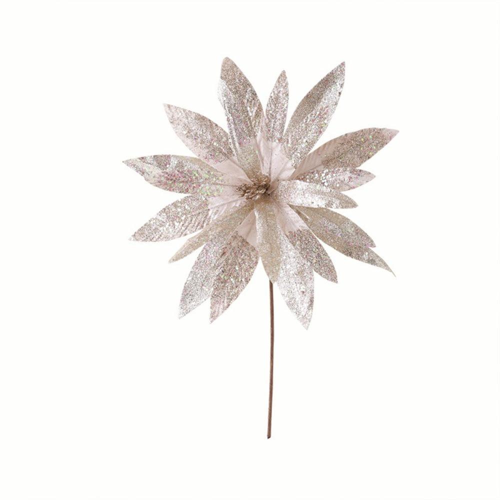 Glitter Christmas Glitter Artificial Flowers Large 33cm Creative Xmas Tree Flowers Ornaments with Stems Cute
