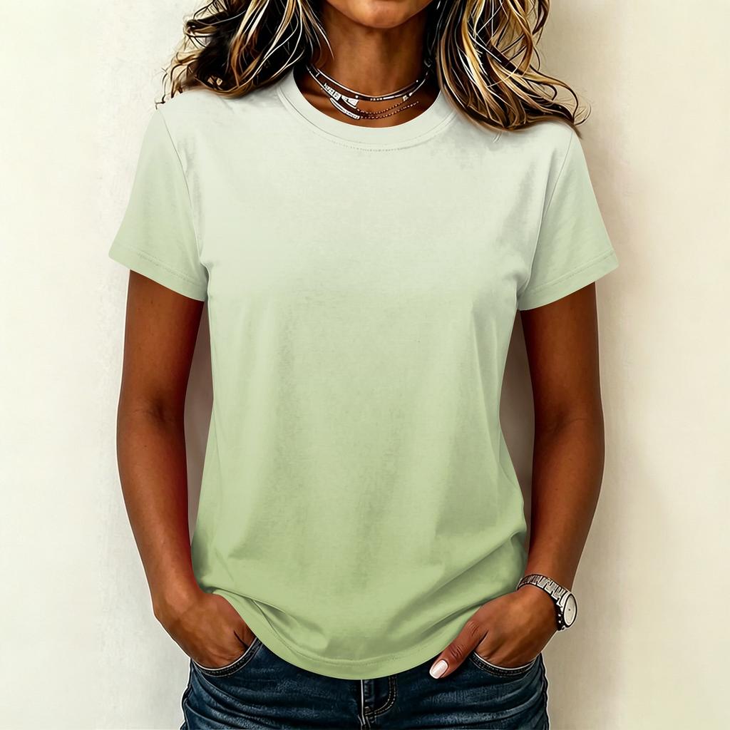 Women's Casual Pullover Short Sleeve T Shirt Gradient Color Crew Neck Top Lightweight Soft Fabric Summer Basic Tee