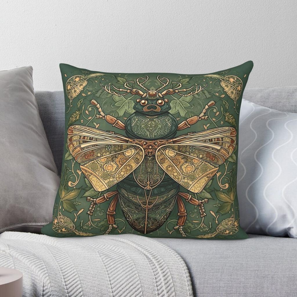 Beetle Cicada Insect Square Pillowcase Polyester Linen Velvet Printed Decorative Throw Pillow Case Room Cushion Case Wholesale