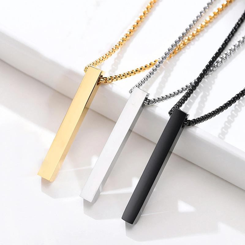 Fashion Pillar Necklace For Men Women Stainless Steel 3D Bar Pendant Chain Minimalist Simple Casual Unisex Neck Collar