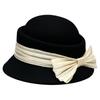 French Celebrity Retro Hepburn Style Silk Hemp Big Bow Woolen Basin Hat Female Convex Top Elegant Top Hat Autumn And Winter