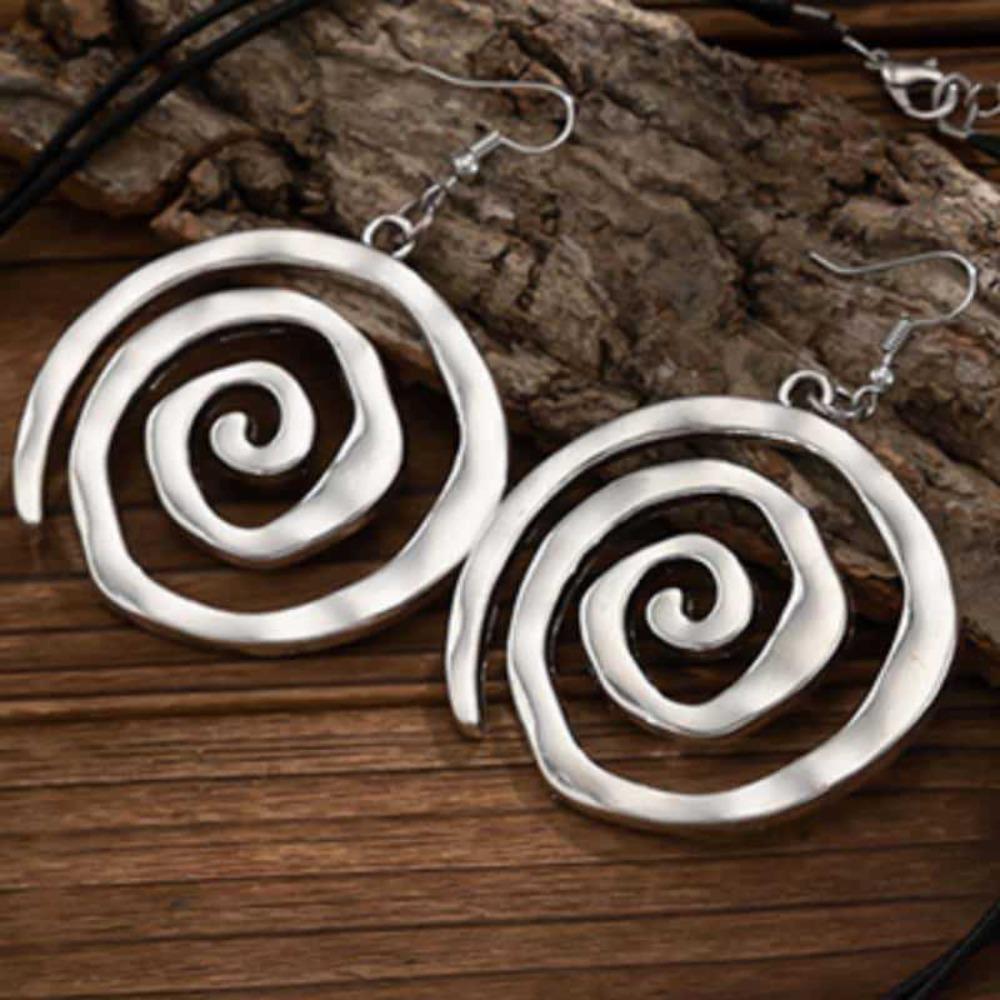Bohemia Fashion Sliver Color Thread Vortex Symbol Dangle Earrings for Women Simple Retro Beach Mermaid Earrings Jewelry Gifts