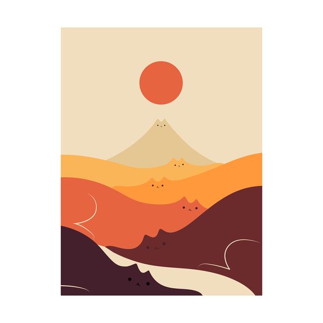Abstract Animal Cat Landscape Wall Art Poster and Printing Big Wave Canvas Painting Mountain Sun Picture