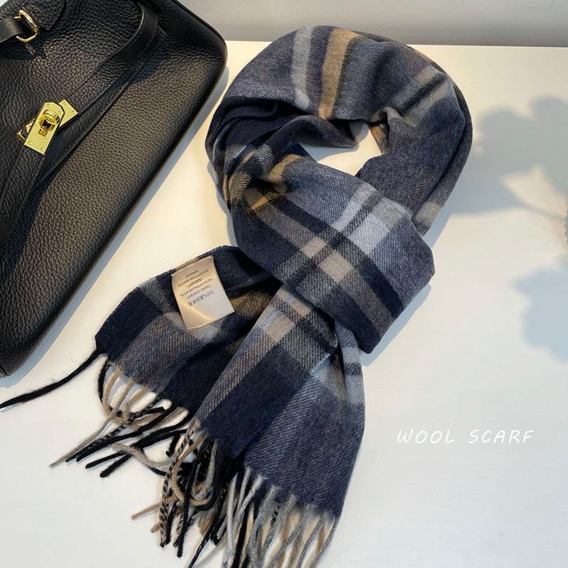 

High Quality 100% Wool Scarf Men Winter Autumn Pure Wool Fashion Classic Warm Thick British Versatile Muffler Male Shawl Women 188-32CM