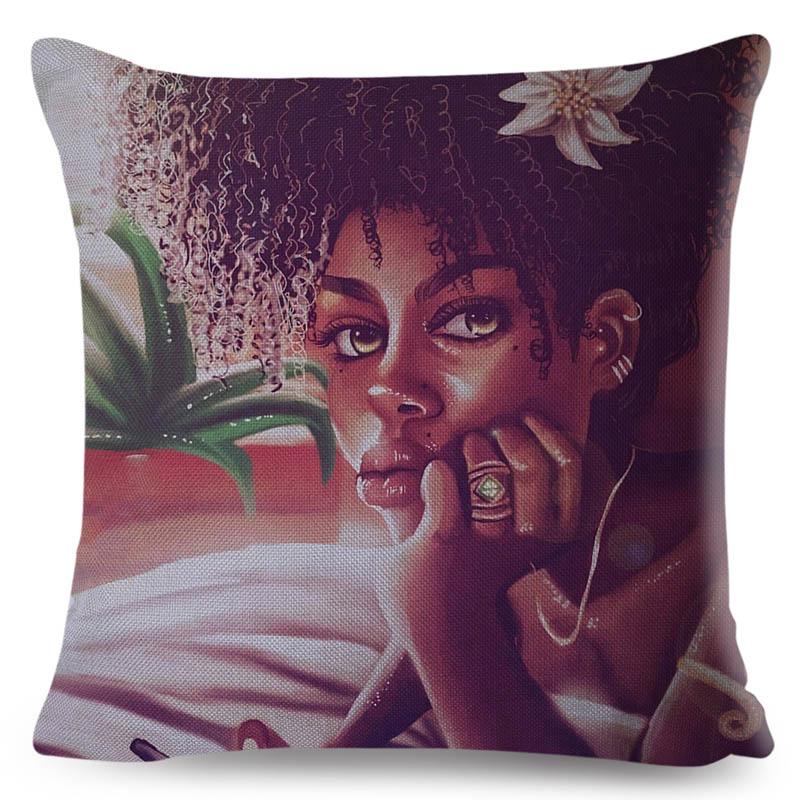 Beautiful Black Women Africa Girl Pillow Case Polyester Decor Colorful Cartoon Cushion Cover For Sofa Car Home Pillowcase 45X45
