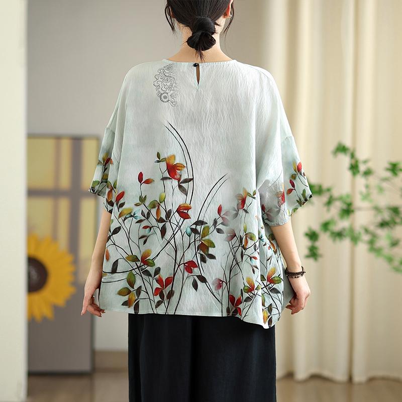 DIMANAF 2026 Große Größen Neues T-Shirt Damen T-Shirts Blumenmuster Locker Lässig Rundhals Damen Oberteile Blusen Hemden Oversize Sommer