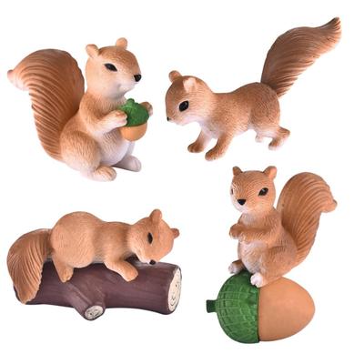 4Pcs Cute Squirrel Family Figurine Model Garden Fairy Ornament DIY Home Decor Accessories Miniature Craft