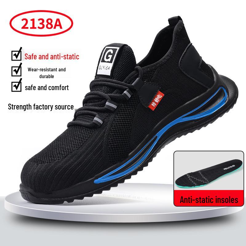 Four Seasons Fly-Knit Protective Work Shoes: Anti-Smashing, Anti-Piercing, and Anti-Static.