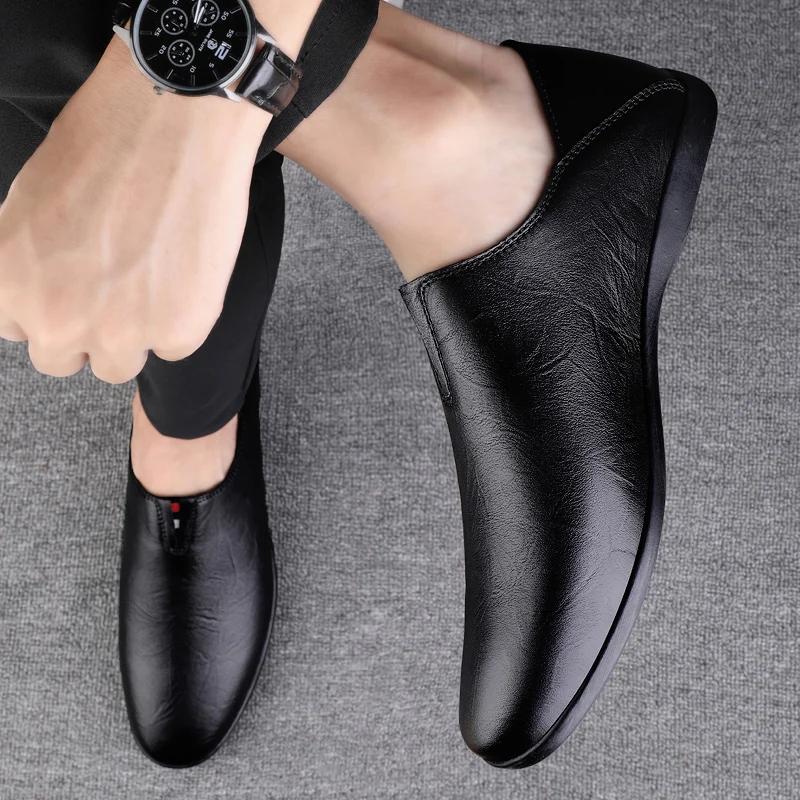 Round Toe Italian Casual Cow Leather Loafers Dress Shoes for Man Gents Genuine Leather Handmade Dress Men's Office Shoes