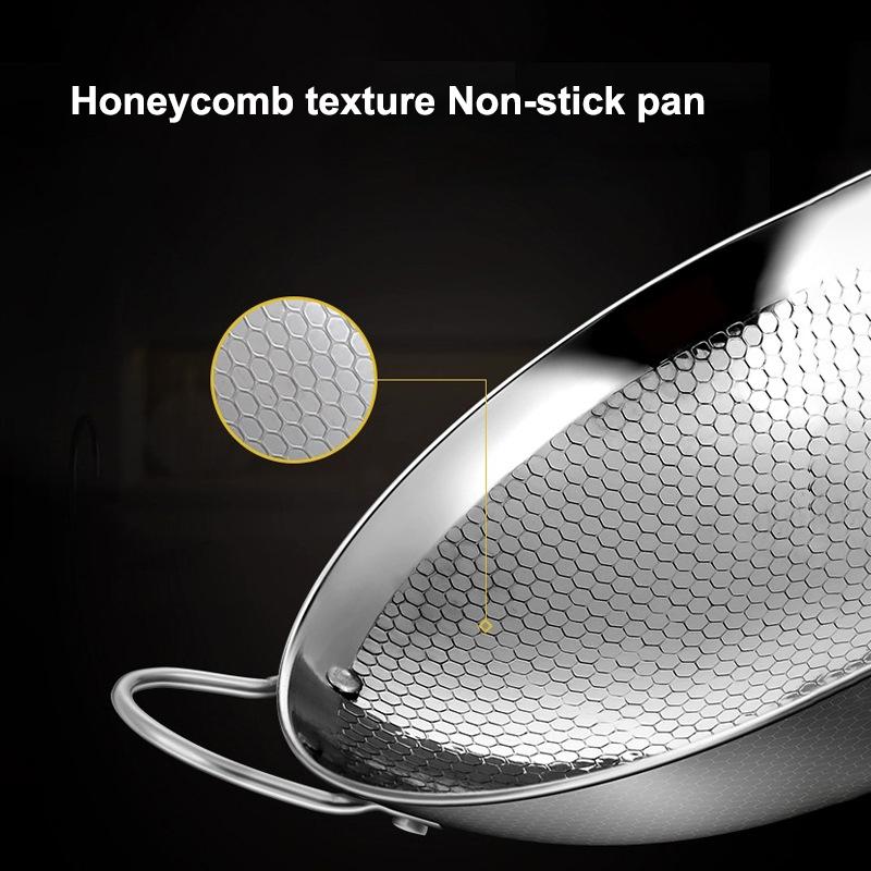 1Pc Stainless Steel Honeycomb Skillet Non-Stick With Handle Scratch-Resistant Cooking Pasta Steak Porridge Ramen