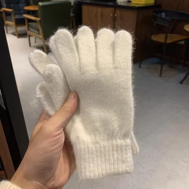 Women Winter Gloves Keep Warm Plus Cashmere Solid High Elasticity Soft Knitted Gloves Cute Lovely Multicolor Windproof Mittens