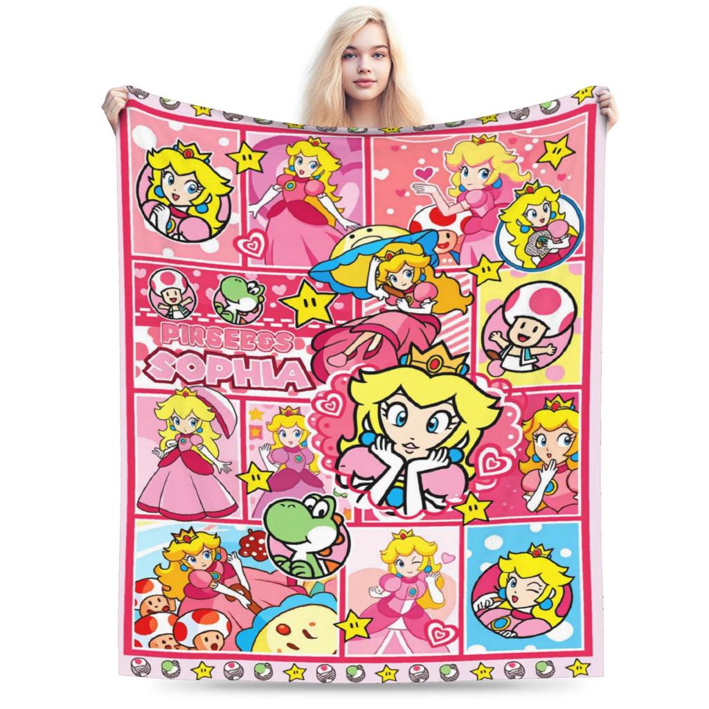 Princess Peach Star Fleece Throw Blanket Super Marioo Blanket for Home Office Super Warm Bed Rug