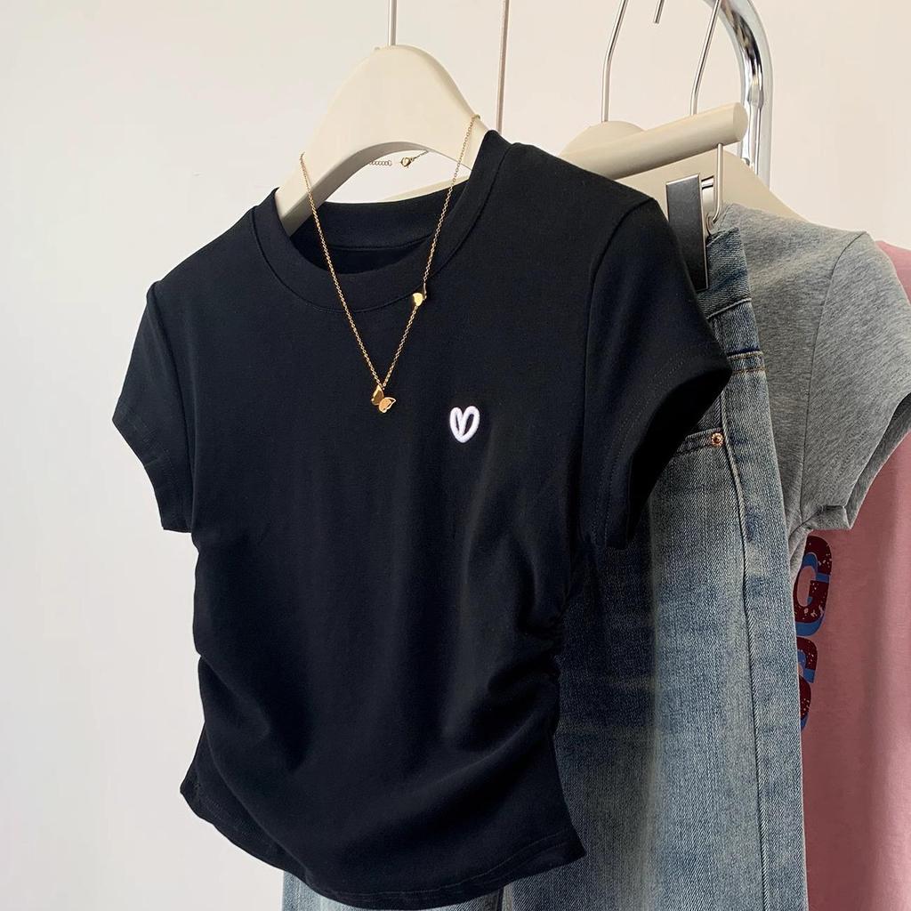 This Year's Trendy Embroidered Pleated Waist Modal T-Shirt for Women