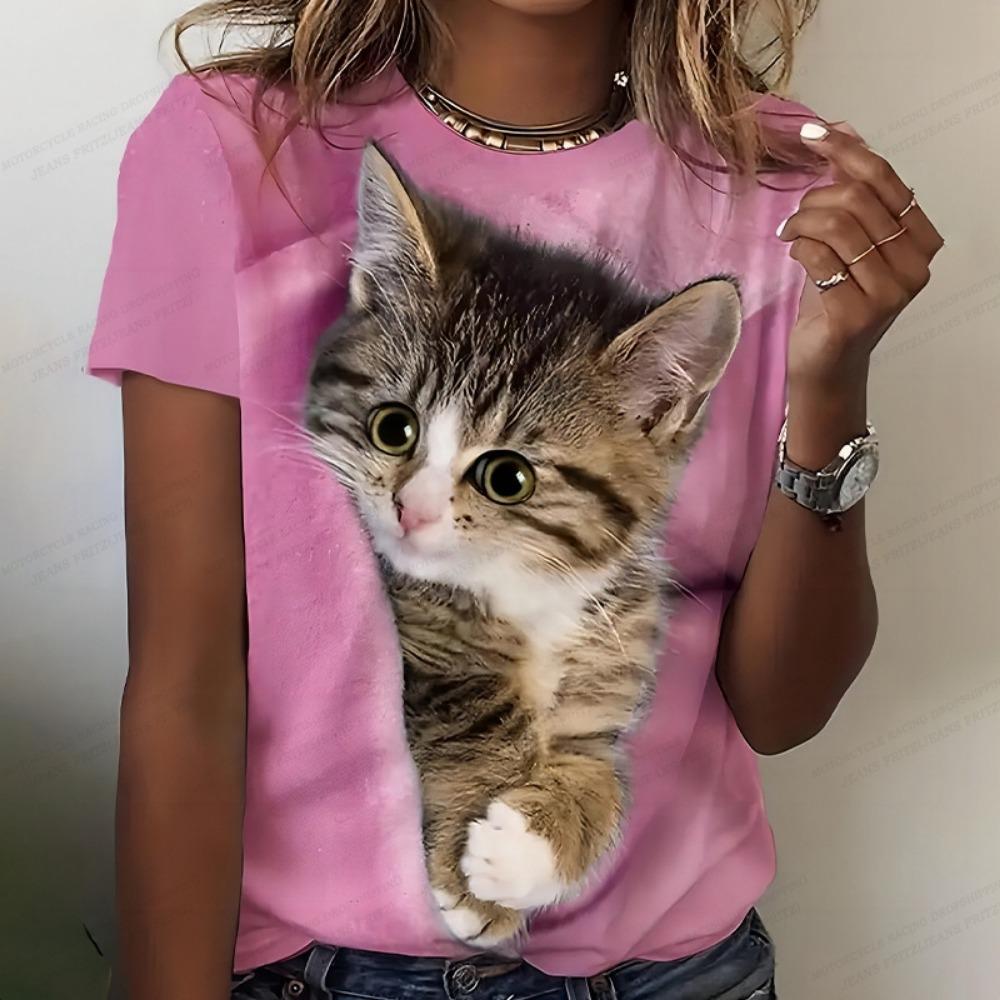 Cute Anime Cat 3d Print Women's T-shirts Funny Animal T Shirt Girls Streetwear Y2k Clothing Fashion Tops Woman