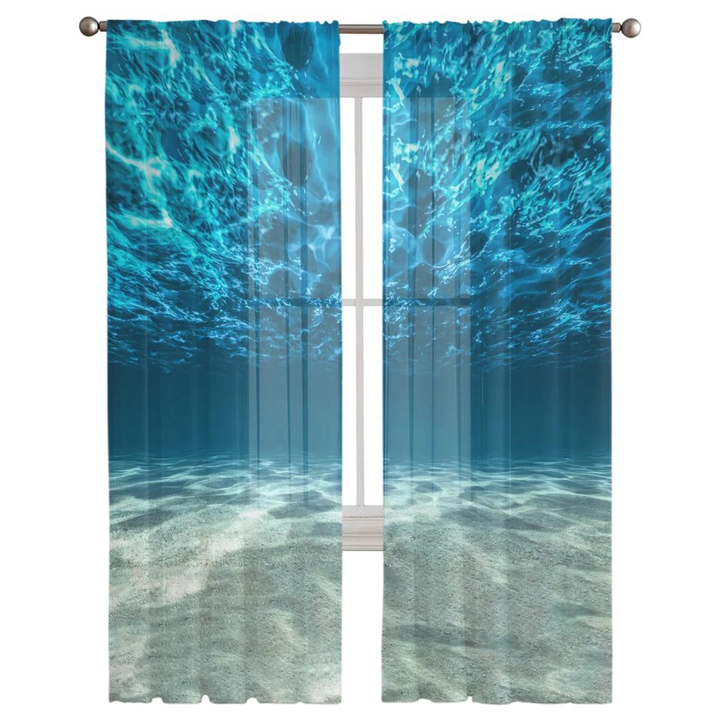 Deep Clear Sea Nature Tulle Curtains for Living Room Print Sheer Voile Curtain Bedroom Window Screening Drapes Blinds Home Decor