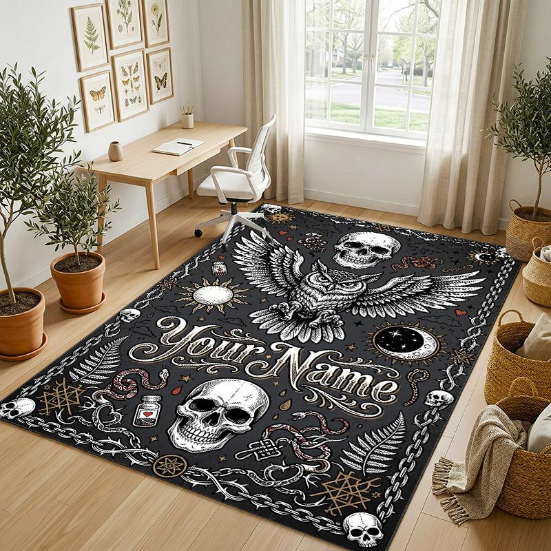 Eagle Skull Theme Soft Crystal Velvet Rug Custom Name & Text Print Non Slip Floor Rug for Bedroom Living Room