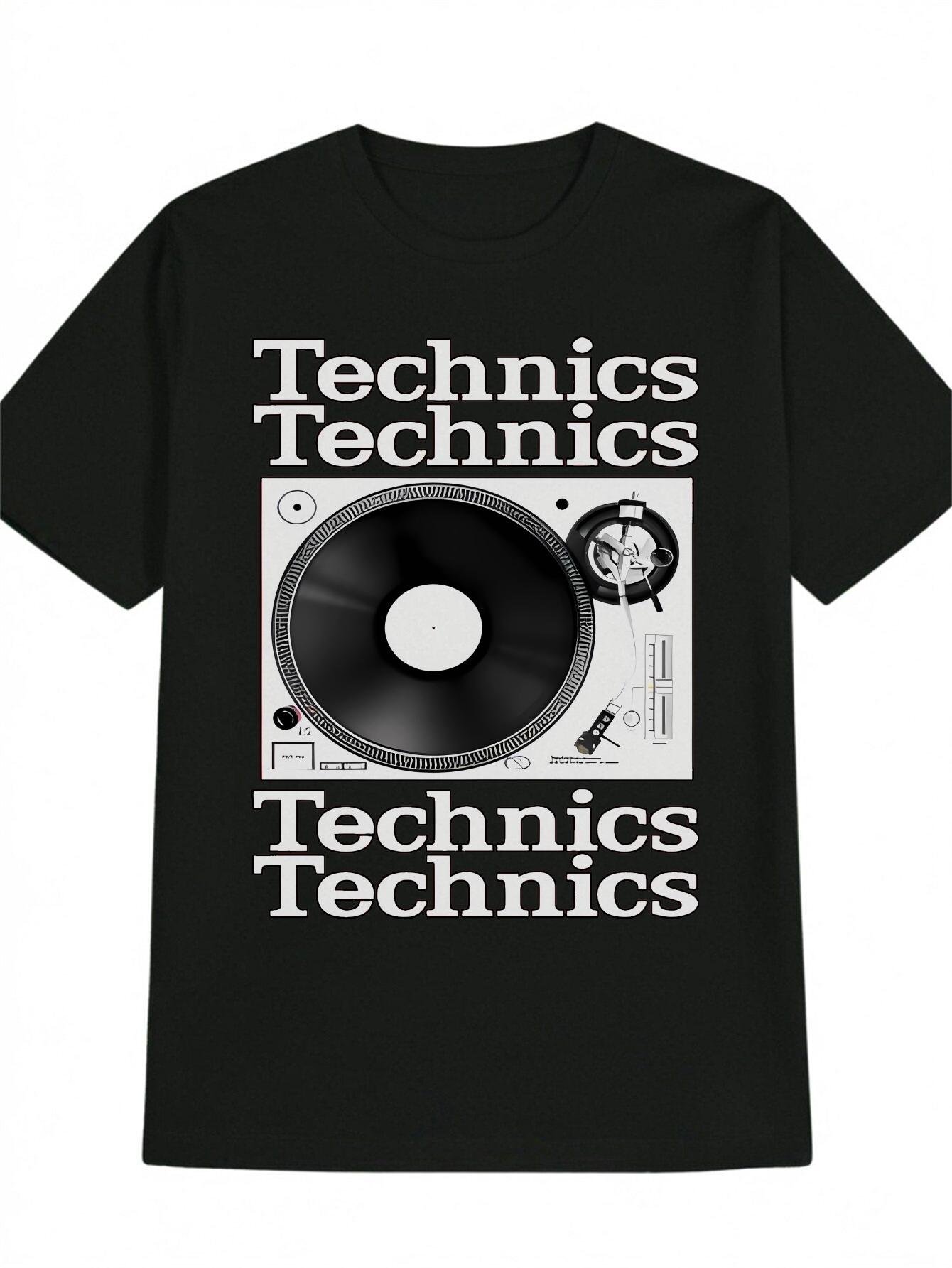 Vintage Turntable Graphic T-shirt - Black Music Tee with Technics Lettering XXL
