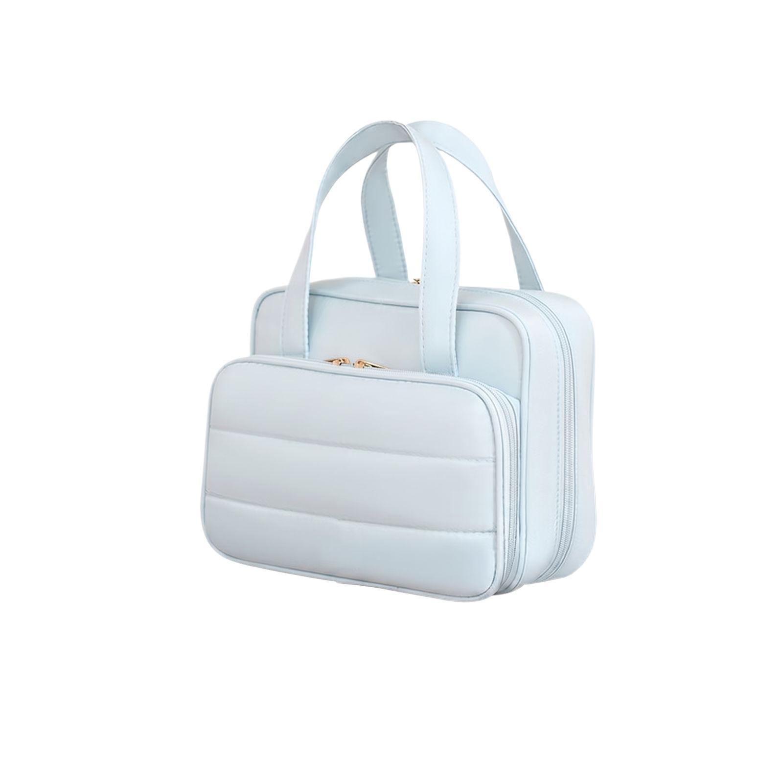 

Travel Makeup Bag Portable Cosmetic Organizer Storage Case with Dual Compartments and Carry Handles for Toiletries Accessories one size синий