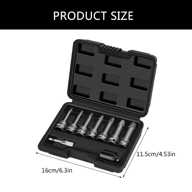 9/26Pcs Damaged Screw Extractors Set Stripped Screw Extractors Set for Broken Bolt Screw Extractors Removers Tool Extens