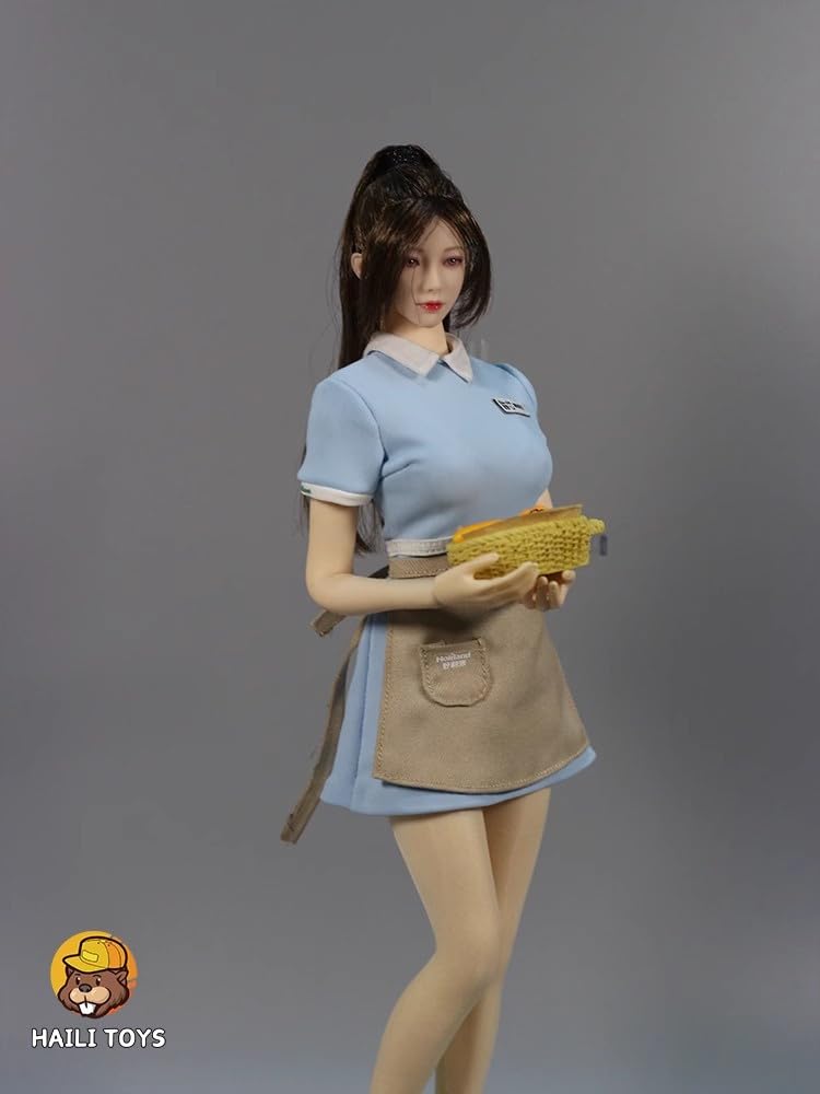 Scale Action Figure Compatible with TBLeague and Other Bodies HAILI TOYS HU9046B Family Restaurant Clerk Beautiful Woman Blue Uniform and Shoes Set