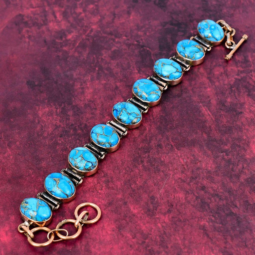 Copper Blue Turquoise Bracelet Copper Adjustable Chain Bracelet Gemstone Jewelry