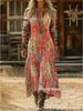 2026 Spring Retro V-neck Long-sleeved Plus Size Dress