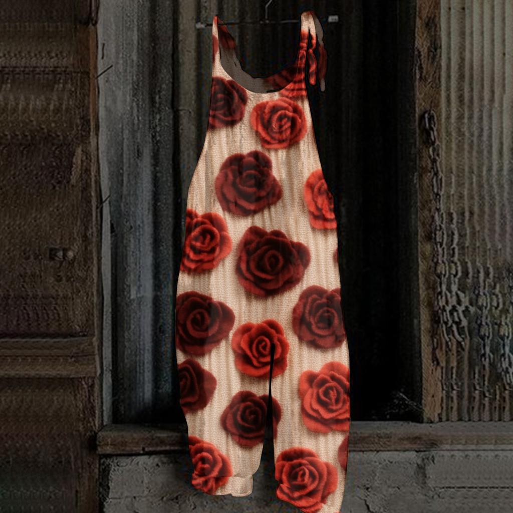 Kombinezon damski Nadruk Casualowy Luźny Vintage Ramiączka Bawełna Len