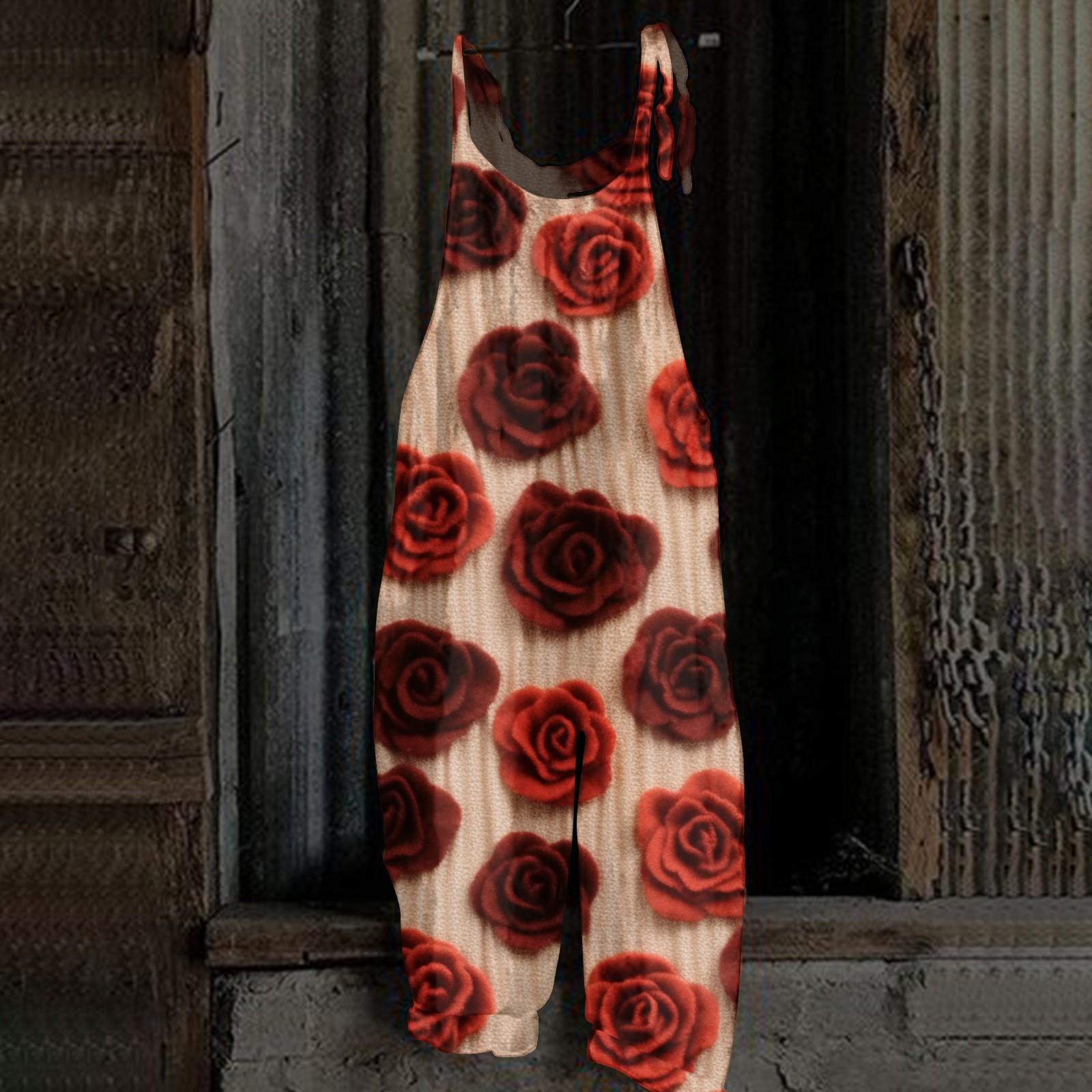 

Женский комбинезон с принтом, повседневный свободный винтажный комбинезон из хлопка и льна S