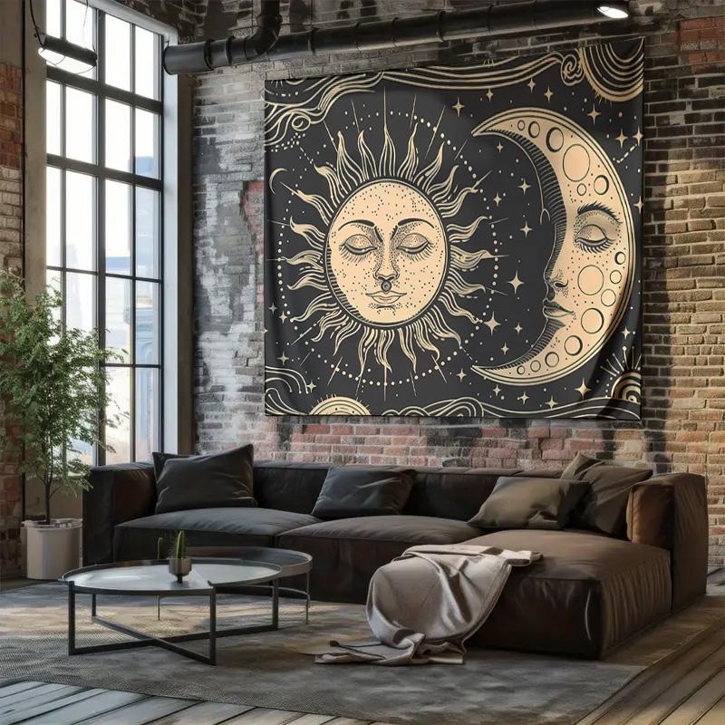 Starry Sky Dream Wall Hanging  Home Decor Tapestry Featuring Sun and Moon Patterns
