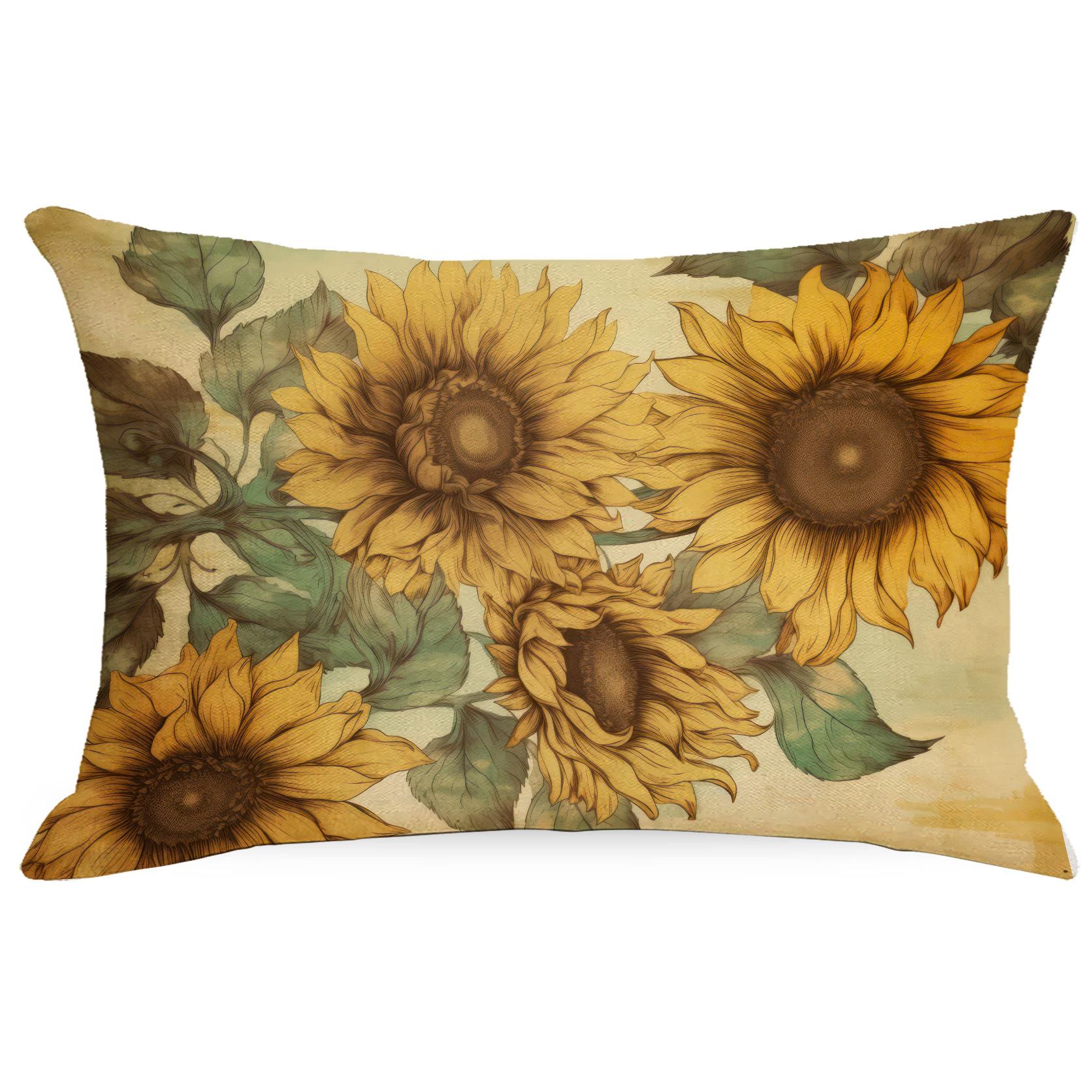 

Цветы и растения Подсолнух Льняная подушка Новая диванная подушка Наволочка с домашней печатью 30 * 50Cm