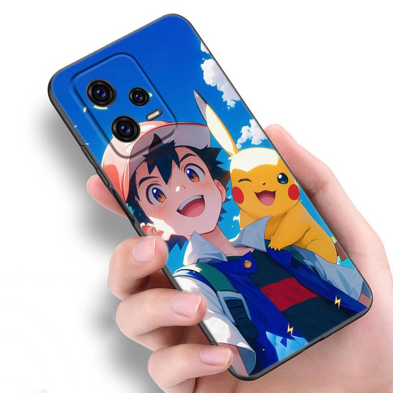 Cute P-Pikachu Black Silicone Phone Case For Xiaomi Redmi Note 9 10 11 11S 11T 12 13 Pro 5G Plus 9S 10S 12S