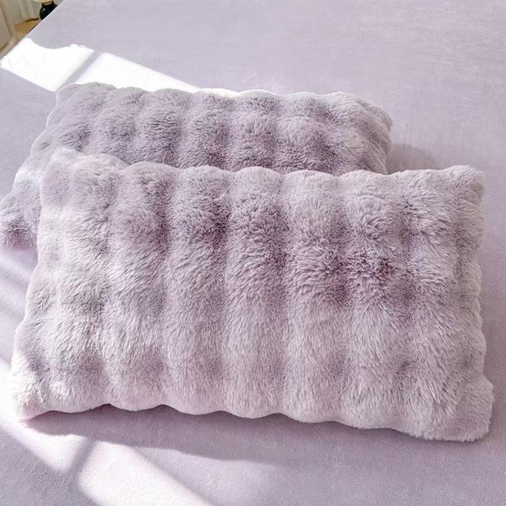 2pcs Warm Plush Fur Pillowcase Fluffy Pillow Cover Solid Color Sleep Pillowcase  Dormitory