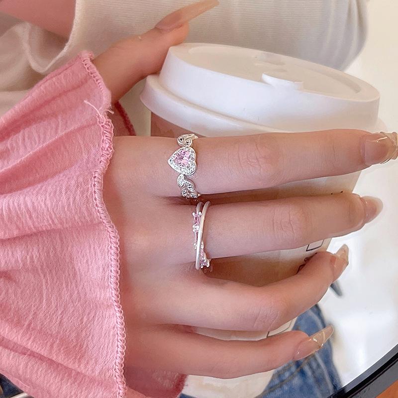Süße Rosa Herz Ringe Für Frauen Trendy Strass Ringe Mädchen Koreanische Mode Finger Zubehör Personalisierte Schmuck Geschenke